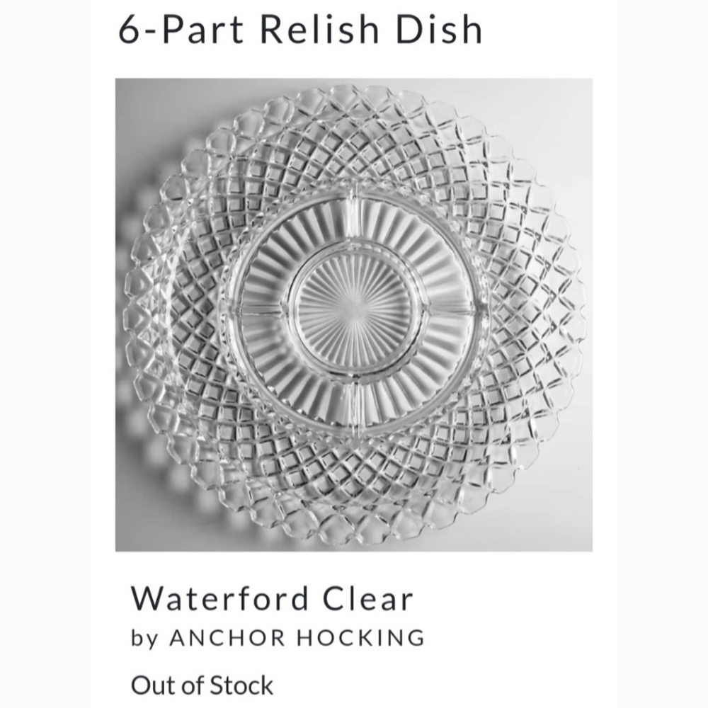 1930s-40s " Waterford Clear " 14" 6-Part Glass Serving Dish by Anchor Hocking